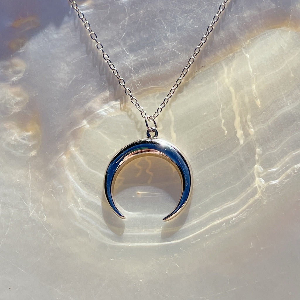 CRESCENT Moon Necklace | Sterling Silver (18 inch chain)