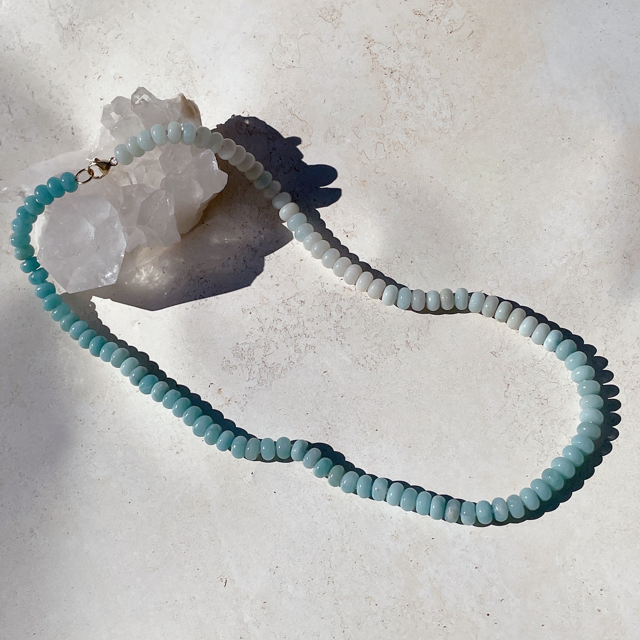 OMBRE Blue Amazonite Beaded Gemstone Necklace | Gold | 22.5" | ONE OF A KIND