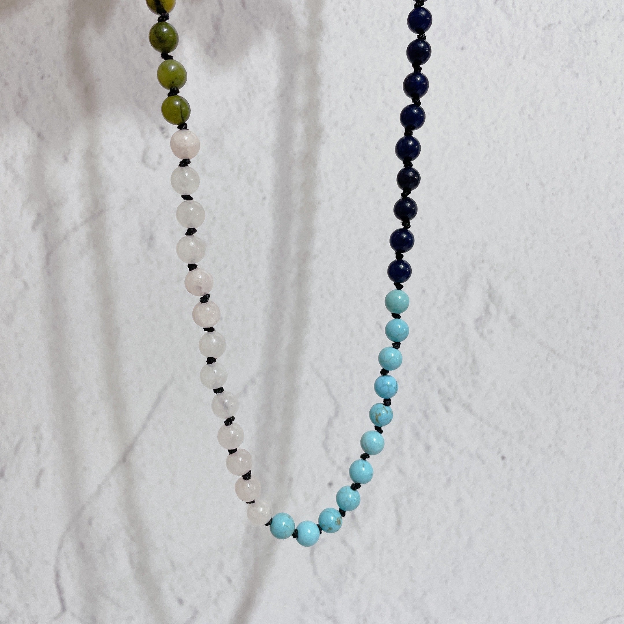 'NEW' COLOURFUL Beaded Gemstone Necklace with Black Silk Thread | Gold | 24"