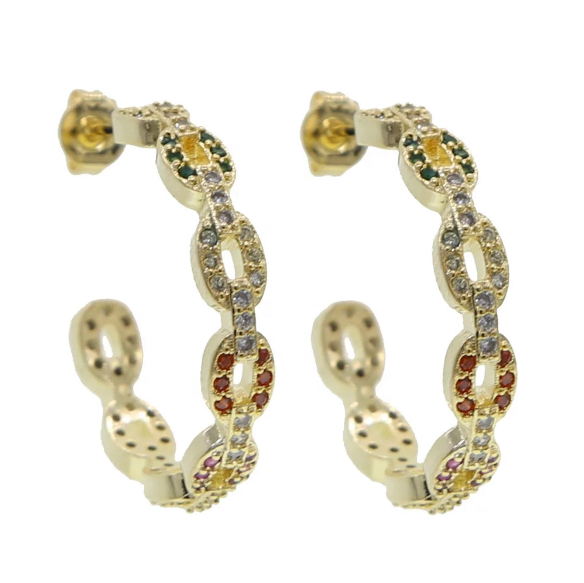 LINK Chain Colorful Pave Semi Hoops | Gold