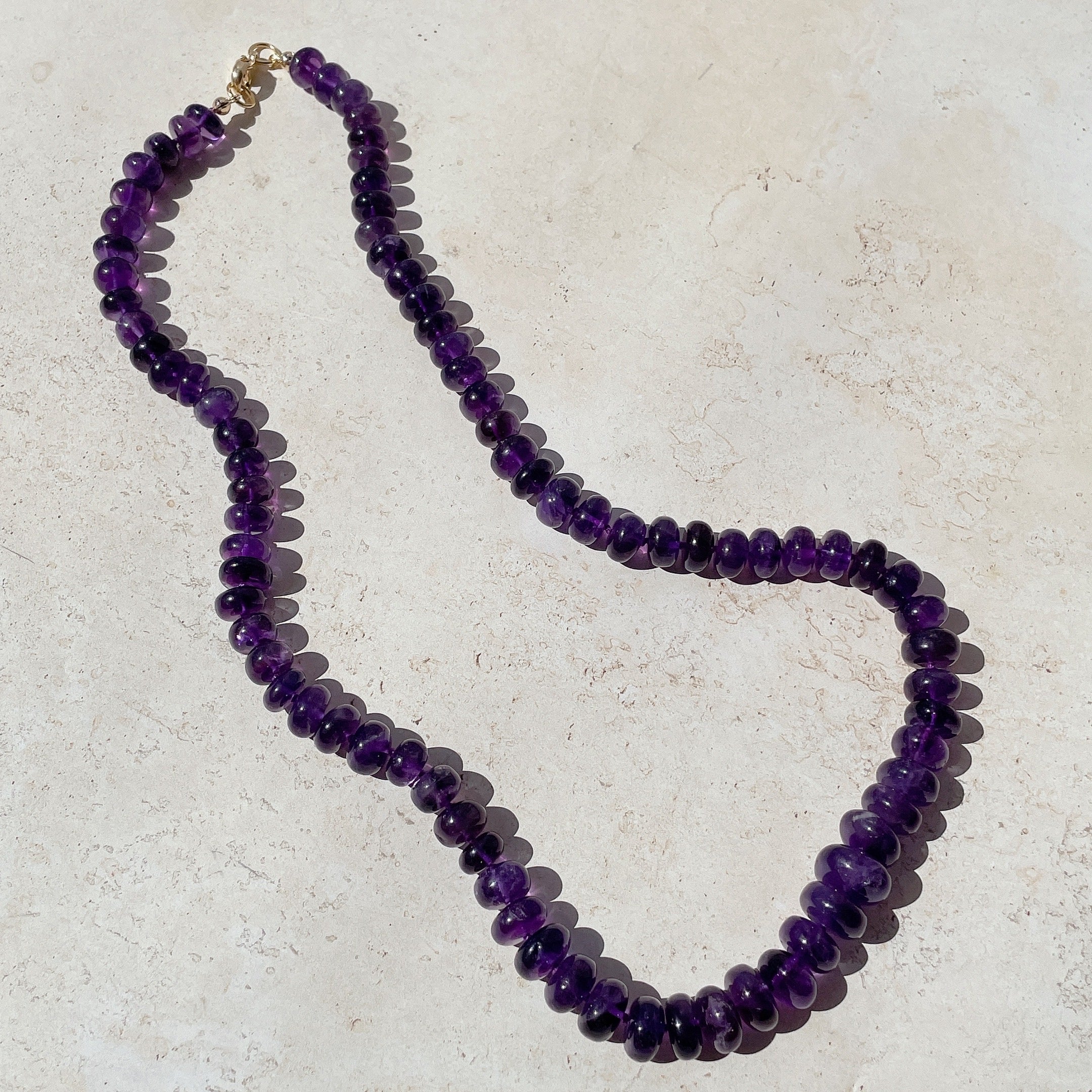 GRADUATED AMETHYST Purple Beaded Gemstone Necklace | 23" | Gold | ONE OF A KIND