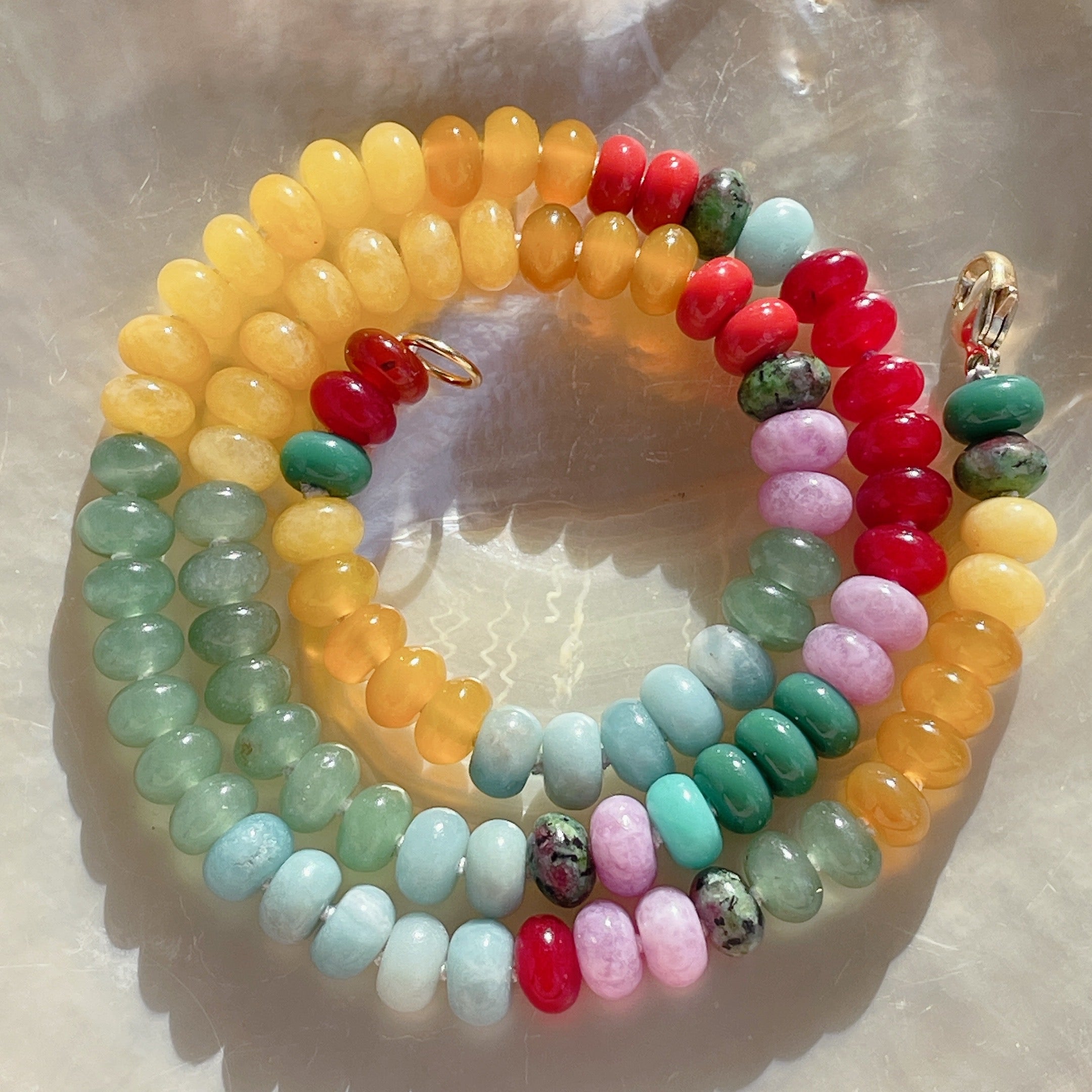 'NEW' MEXICAN RAINBOW CANDY Beaded Gemstone Necklace | Gold | 20" | ONE OF A KIND