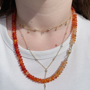 'NEW' OMBRE Red/Orange Agate Beaded Gemstone Necklace with Gold Thread | Gold | 21' | ONE OF A KIND