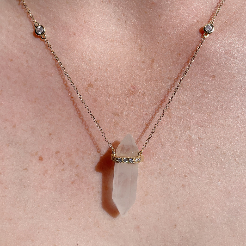 CERES Quartz Crystal Point & Diamond Necklace | Gold