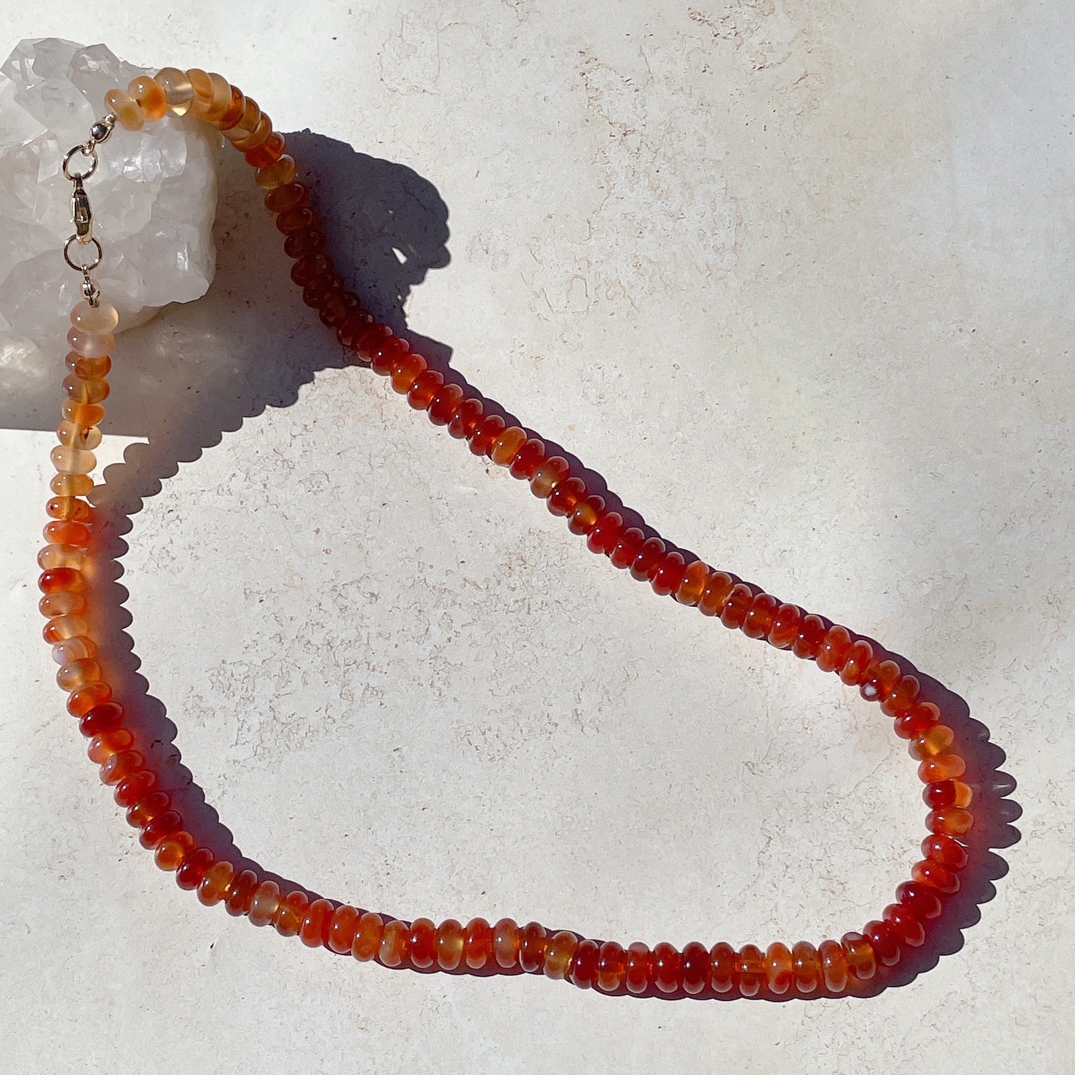 OMBRE Red/Orange Agate Beaded Gemstone Necklace with Gold Thread | Gold | 21' | ONE OF A KIND