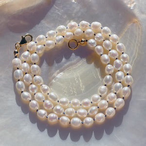 'NEW' FRESHWATER PEARL Beaded Necklace with Blue Thread | Gold | 20.5"