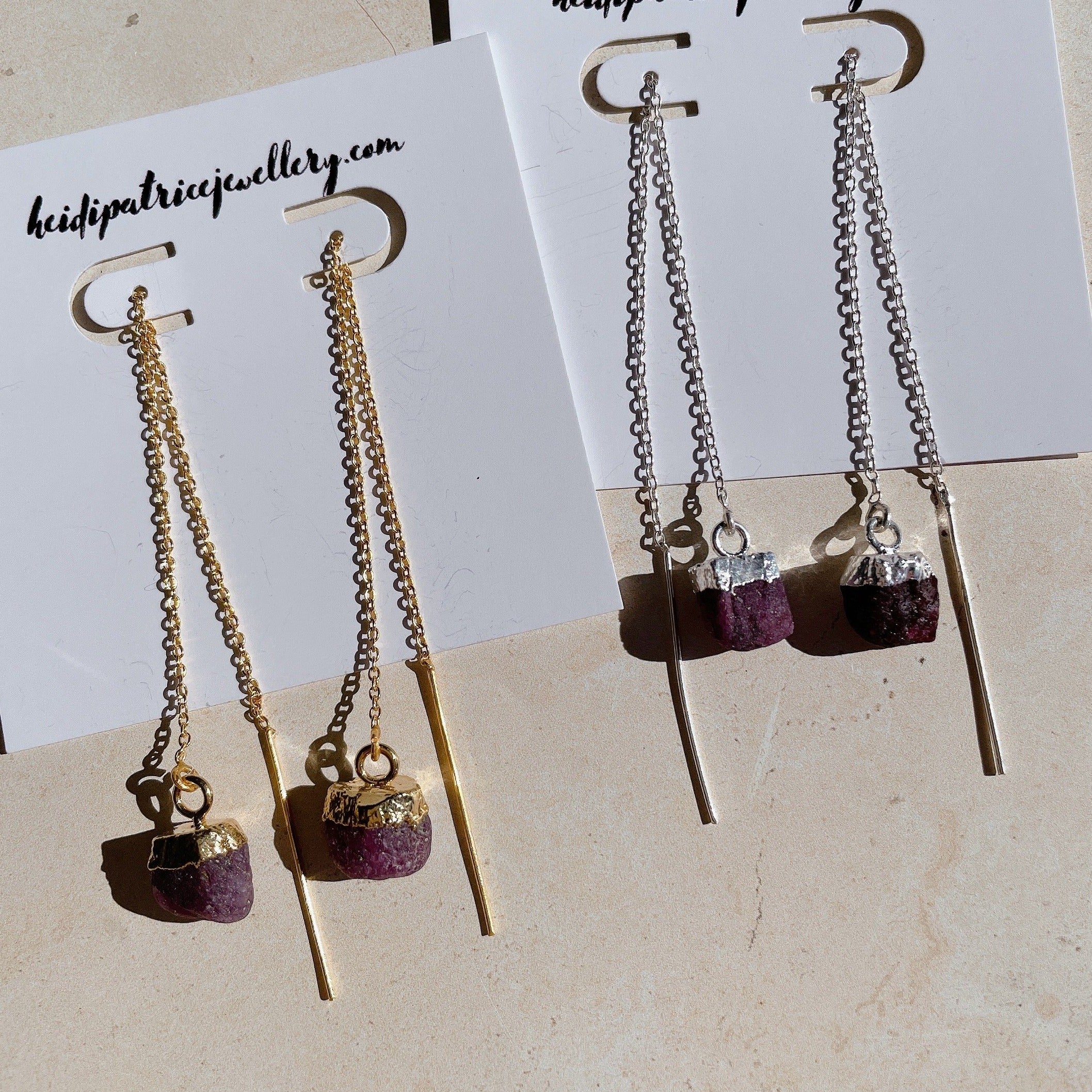 RAW Red Ruby Crystal Threader Earrings | Gold/Sterling Silver