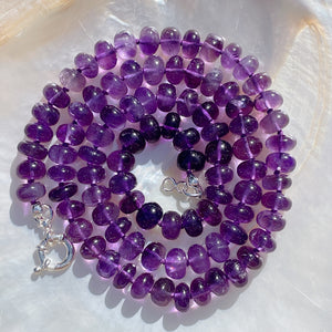 PURPLE AMETHYST Beaded Gemstone Necklace | Silver | 22.5" | ONE OF A KIND