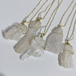 Wire Wrapped Raw Cut Quartz Pendant/Necklace | Gold | 28 inches