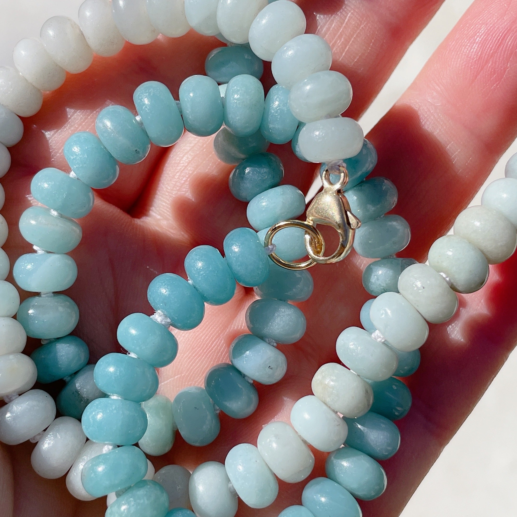 OMBRE Blue Amazonite Beaded Gemstone Necklace | Gold | 22.5" | ONE OF A KIND