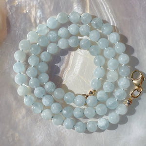 'NEW' BLUE AQUMARINE Beaded Gemstone Necklace | Gold