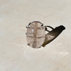 POLISHED Round Clear Quartz Crystal Ring | Silver (Adjustable)