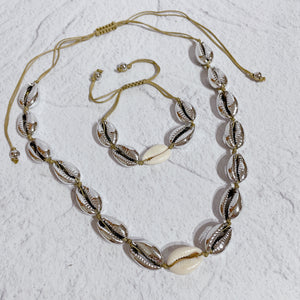 #2 CALYPSO Shell Necklace & Bracelet Set | Silver