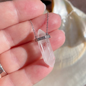 CERES Quartz Crystal Point & Diamond Necklace | Silver