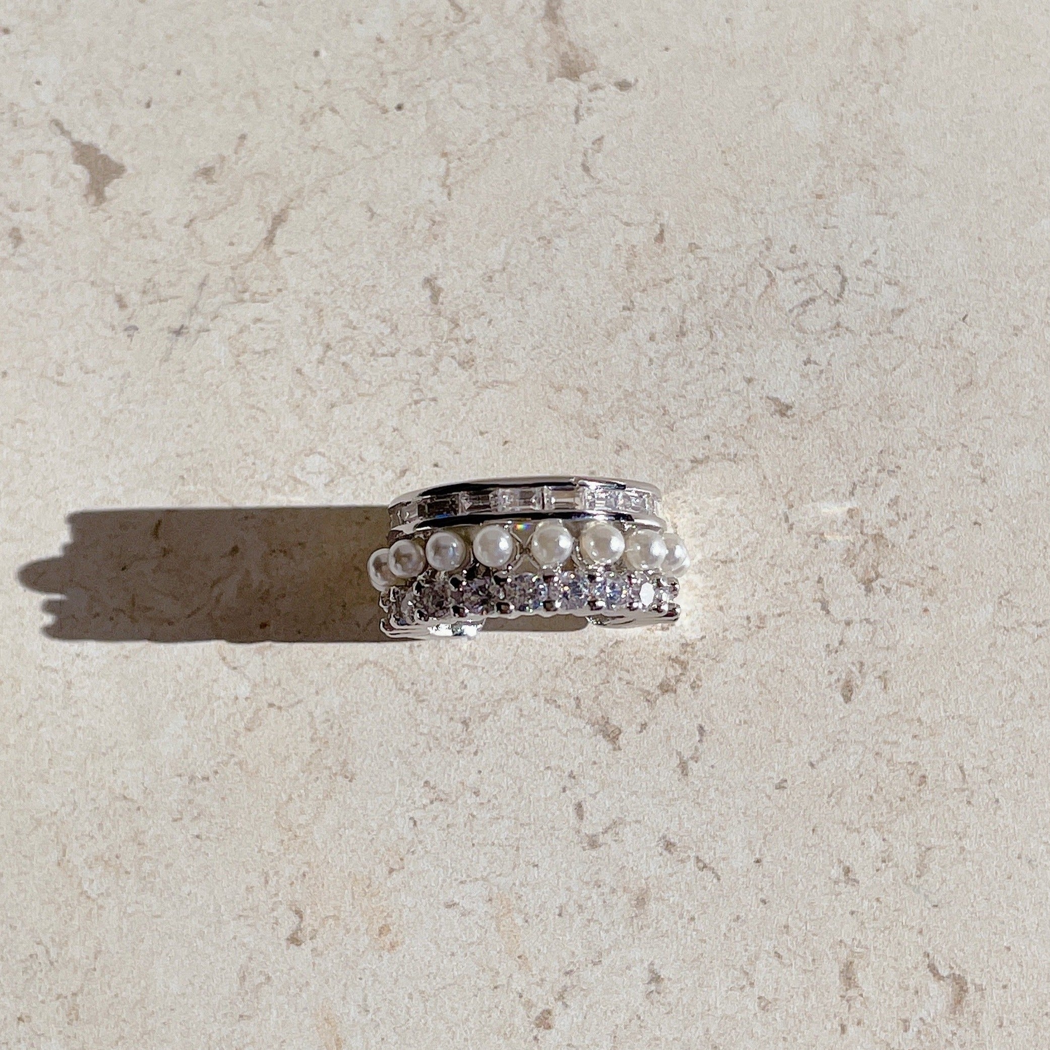 GRACE Pearl & Diamond Earring Cuff | Silver