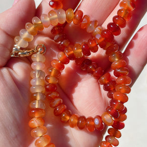 'NEW' OMBRE Red/Orange Agate Beaded Gemstone Necklace with Gold Thread | Gold | 21' | ONE OF A KIND