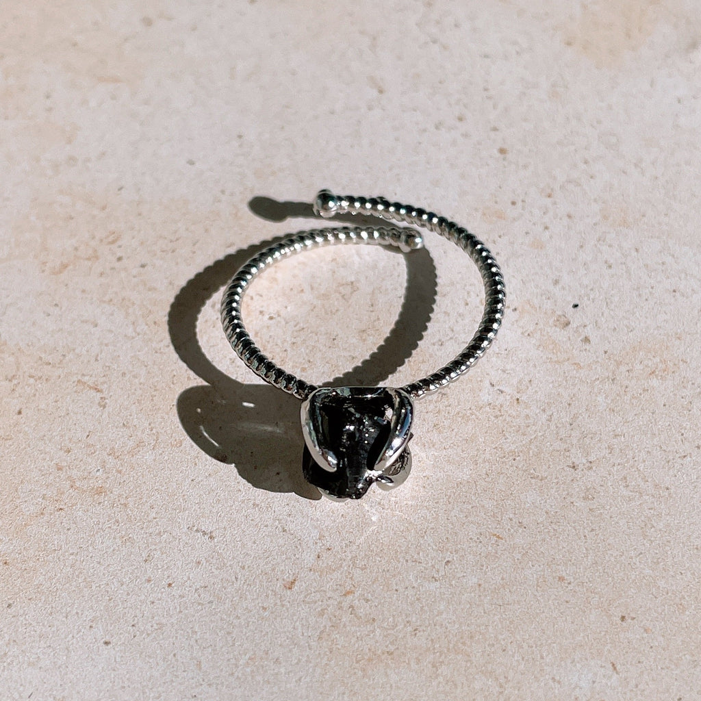RAW CLAW Black Tourmaline Crystal Ring | Sterling Silver (Adjustable)