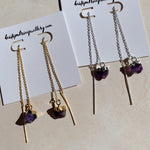 RAW Purple Amethyst Crystal Threader Earrings | Gold/Sterling Silver