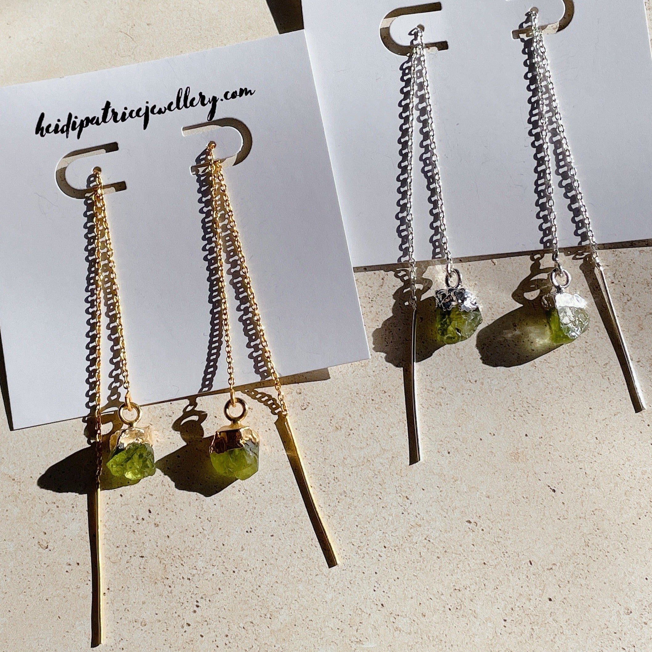 RAW Green Peridot Crystal Threader Earrings | Gold/Sterling Silver