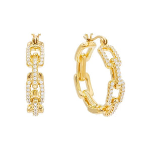 LINK Chain Medium Pave Hoops | Gold