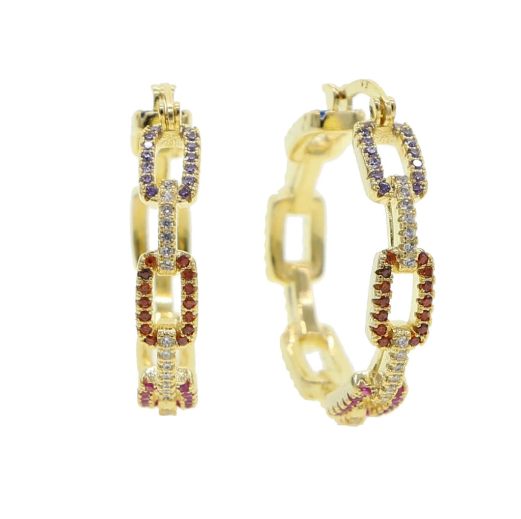 LINK Chain Colorful Medium Pave Hoops | Gold