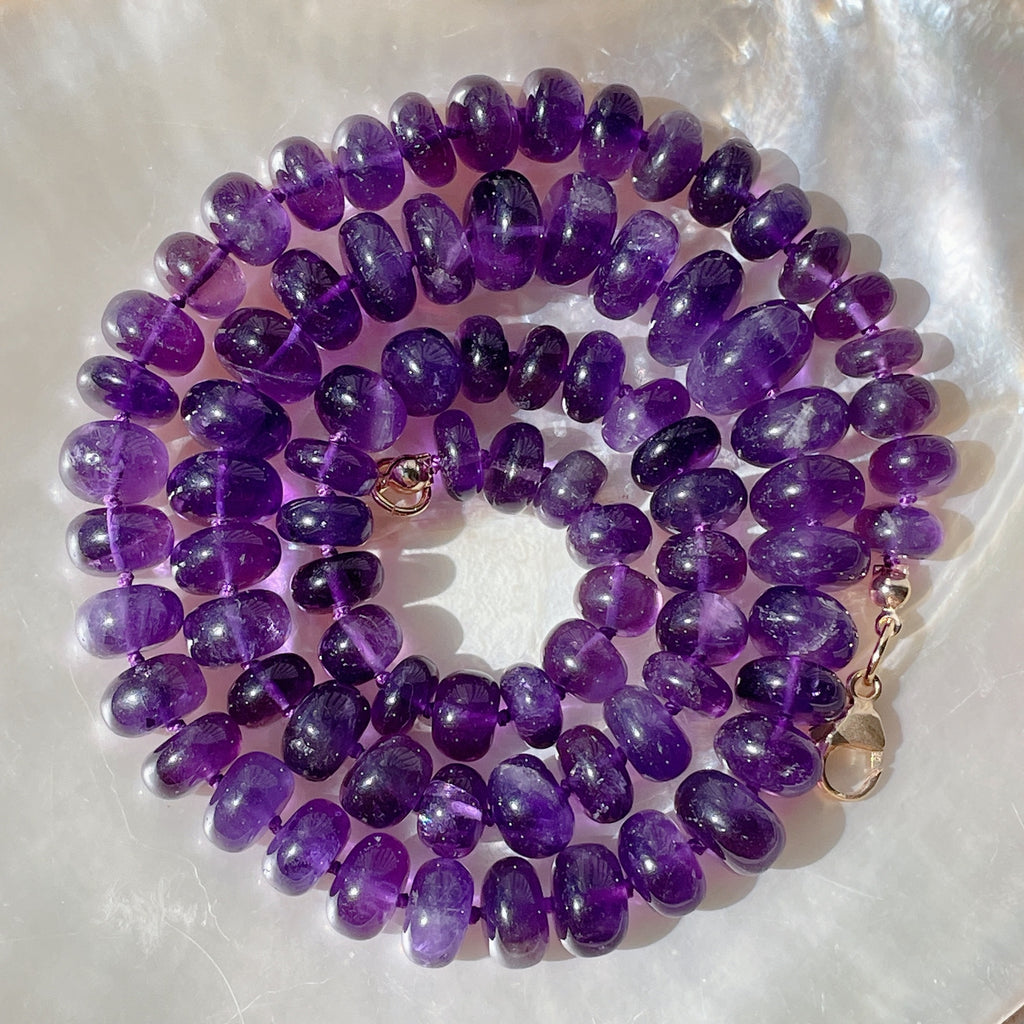 GRADUATED AMETHYST Purple Beaded Gemstone Necklace | 23" | Gold | ONE OF A KIND