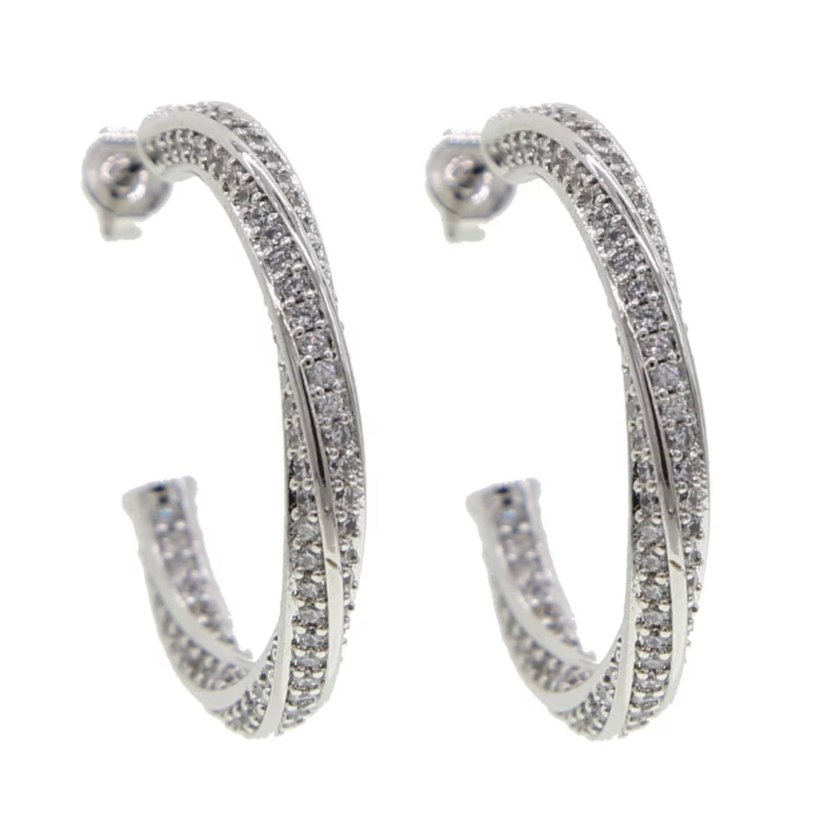 HOLLY Wrapped Pave Semi Hoops | Silver