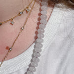 'NEW' JADE Beaded Gemstone Necklace with Lilac Thread | Gold | 21" | ONE OF A KIND