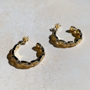 LINK Chain Pave Semi Hoops | Gold
