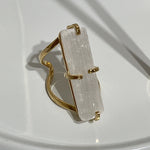 RAW Natural Selenite Crystal Ring | Gold (Adjustable)