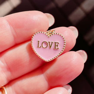 LOVE HEART Pink Enamel Charm | Gold