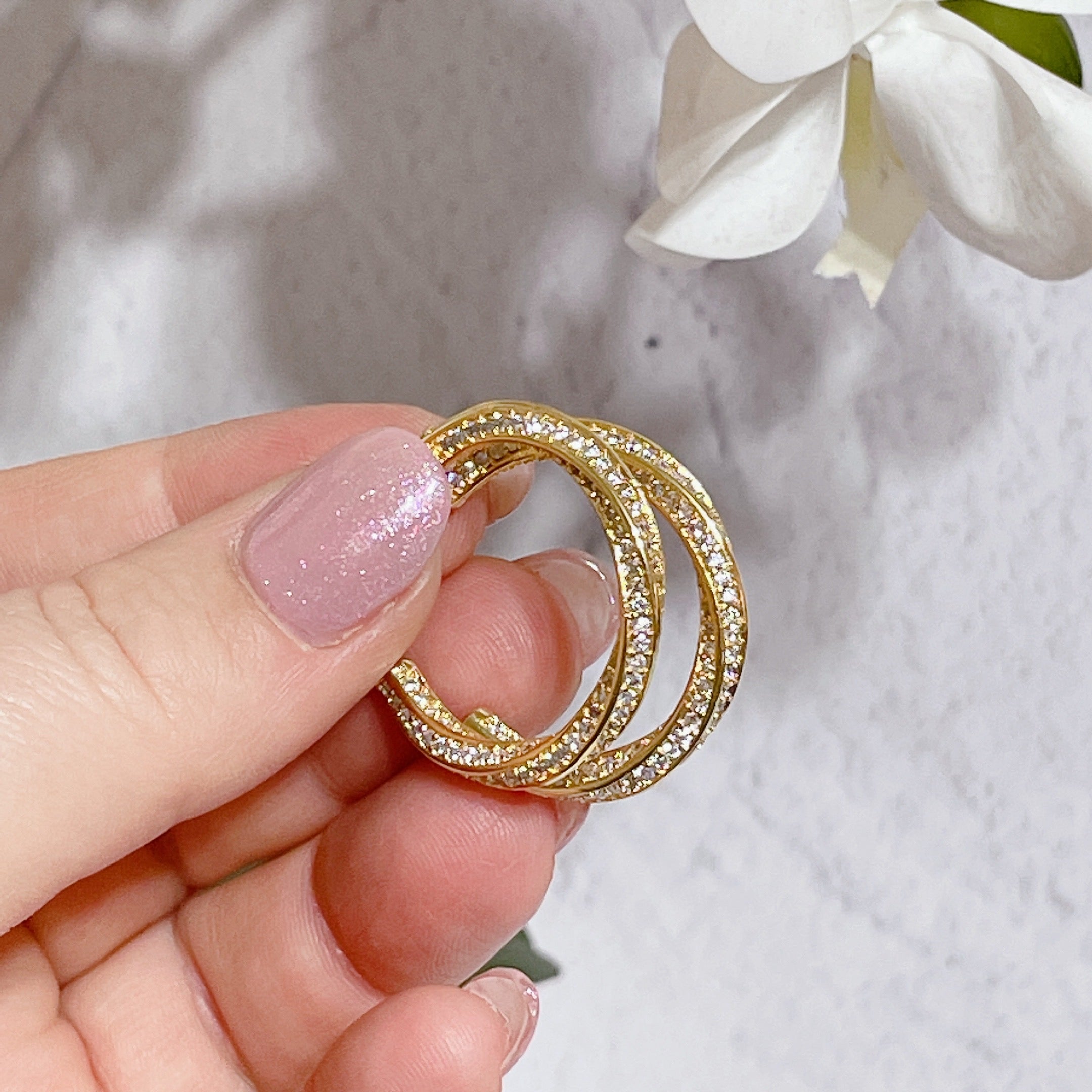 HOLLY Wrapped Pave Semi Hoops | Gold