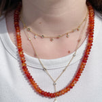 OMBRE Red/Orange Agate Beaded Gemstone Necklace with Gold Thread | Gold | 21' | ONE OF A KIND