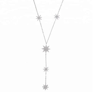 RADIANT 5 Star Encrusted Drop Necklace | Silver