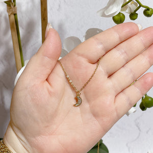 CHARMED Mini Moon Encrusted Necklace | Gold