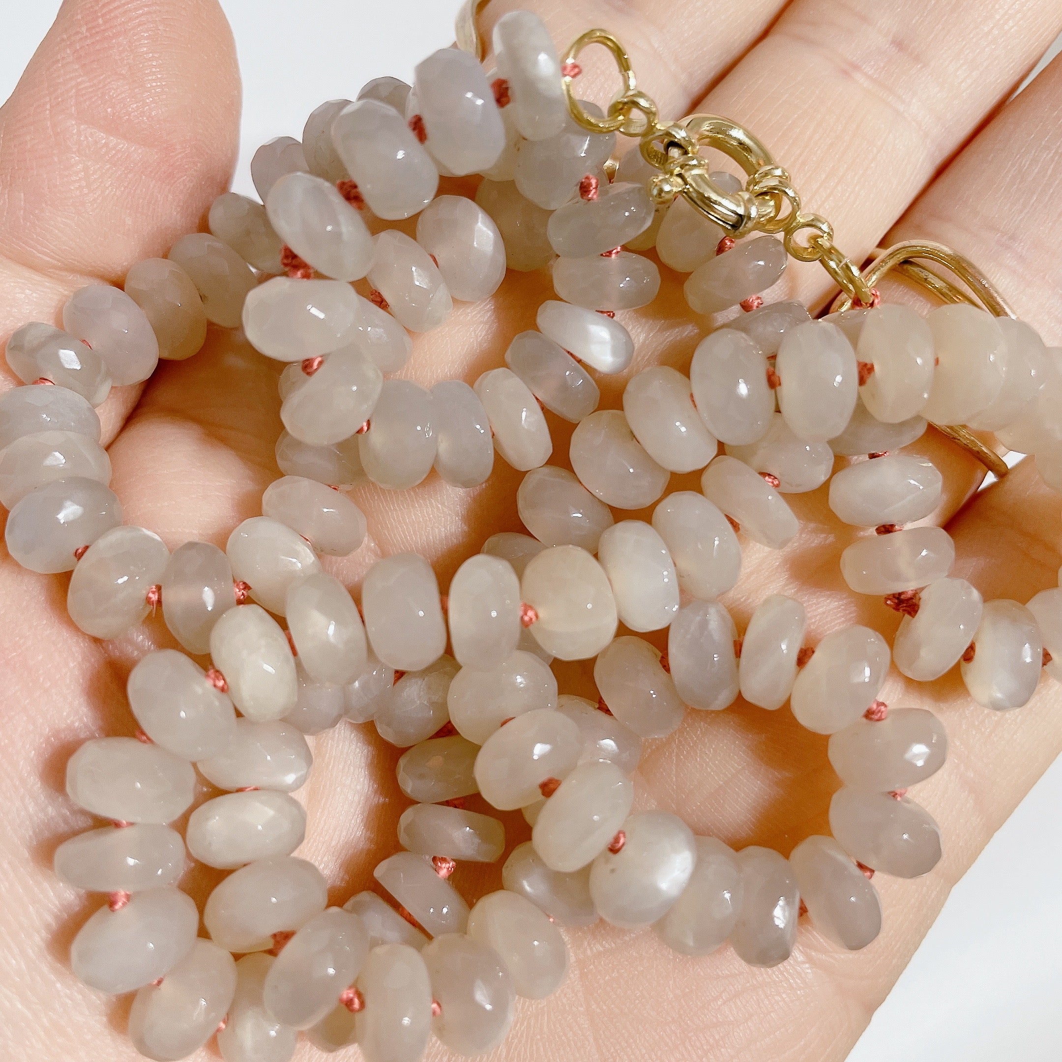 GREY MOONSTONE Beaded Gemstone Necklace | Gold | ONE OF A KIND