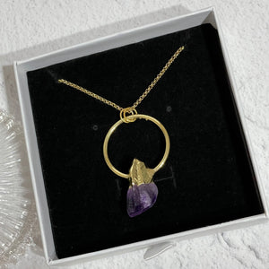 RINGED Amethyst Crystal Necklace | Gold (32 inch chain)