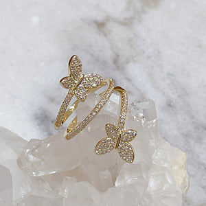 TWIN BUTTERFLY Paved Dress Ring | 18kt Gold