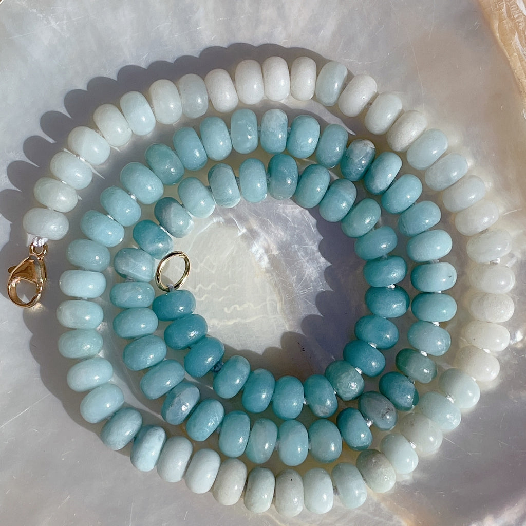 'NEW' OMBRE Blue Amazonite Beaded Gemstone Necklace | Gold | 22.5" | ONE OF A KIND