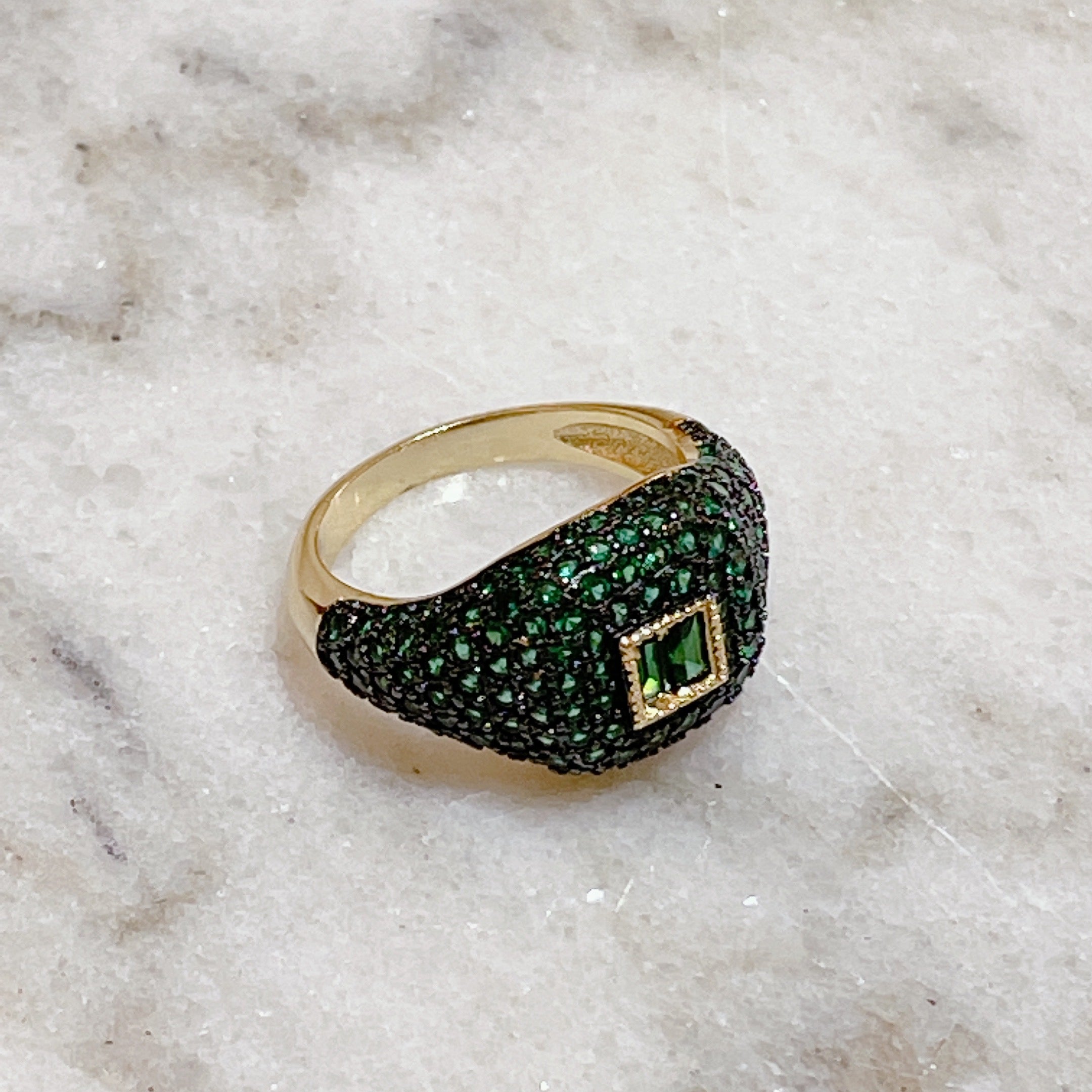 MOROCCAN Emerald Paved Dress Ring | Gold