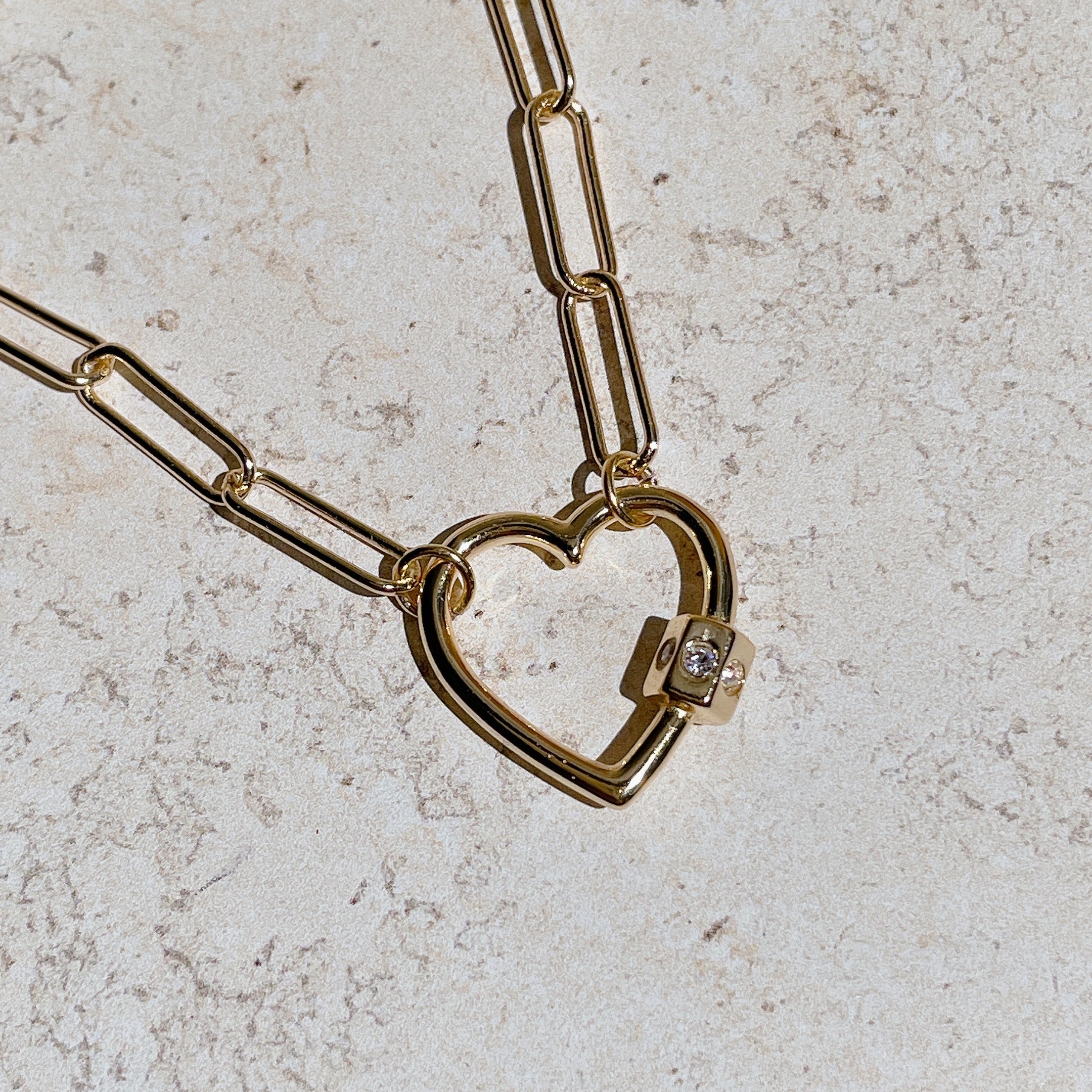 PAPERCLIP DIAMOND HEART Necklace/Chain | Gold