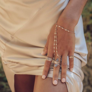 23 Bezel Diamond Chain Finger Bracelet | Sterling Silver