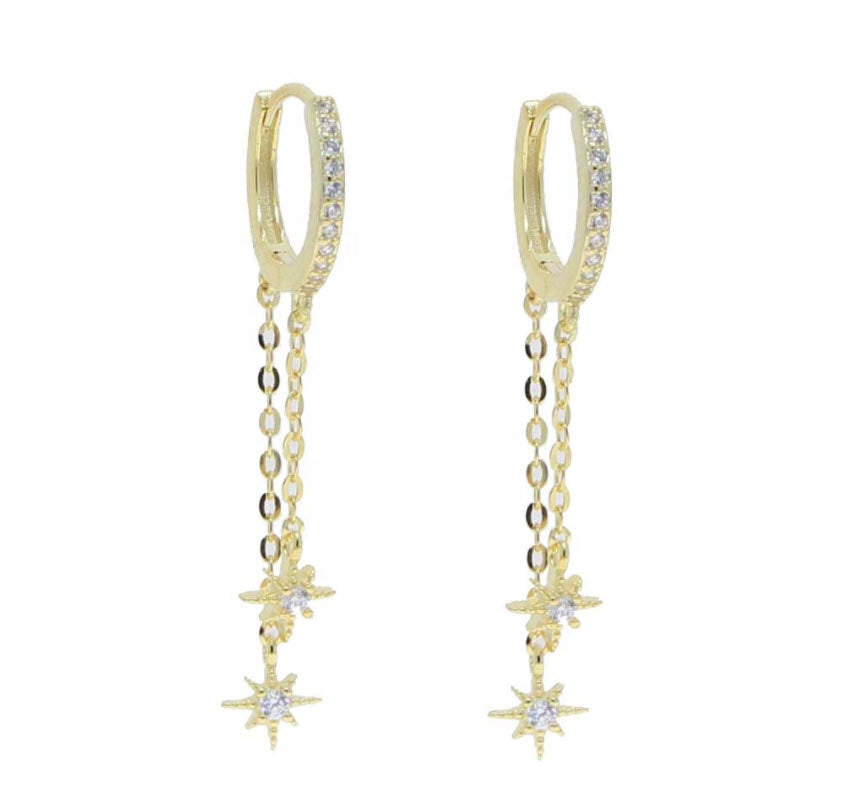 MINI STARBURST Twin Chain Encrusted Hoops | Gold & Silver